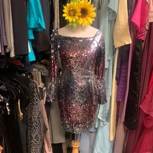 Pink and silver sequins cocktail dress